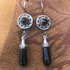Garnet & Black Onyx Silver Earrings